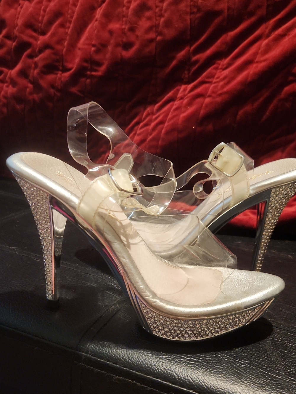 Clear Strap Silver Platform Heels